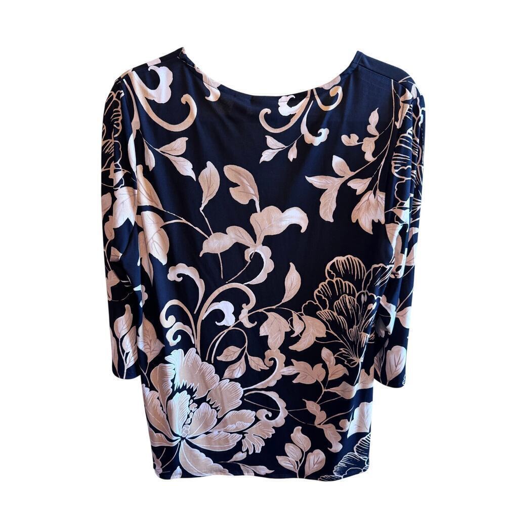 Chico's Women's Black Cream Tan Floral Julia 3/4 Sleeve Blouse Sz 2 - Picture 4 of 9